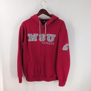 Vtg 90s Washington State Cougars Colosseum Mens Red Hoodie Sweatshirt Full Zip L